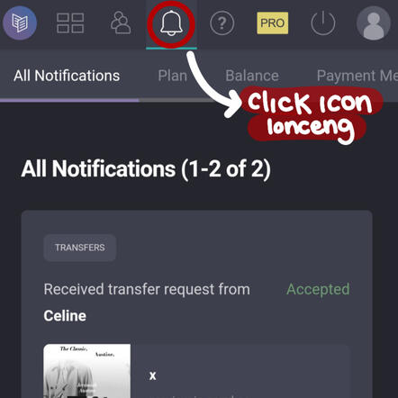Klik icon lonceng